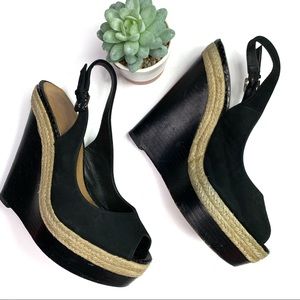 Badgley Mischka Black Velvet Peep Toe Wedges